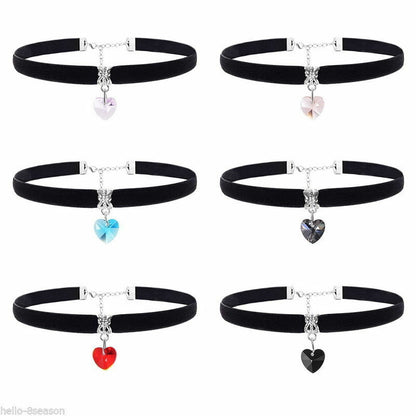 BLACK CHOKER HEART PENDANT Fashion Women CHAIN NECKLACE STRAP Wedding Jewellery