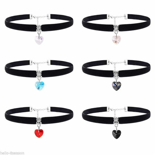BLACK CHOKER HEART PENDANT Fashion Women CHAIN NECKLACE STRAP Wedding Jewellery