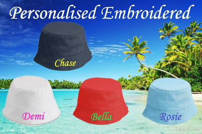 Personalised Kids Bucket Hat 7-10yrs Sun Summer Bush Hat Cap Toddler Children Boy Girl