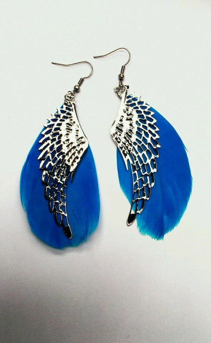 Women Feather & Hippy white Boho Earrings Silver Wing Seller Dangle Angel UK