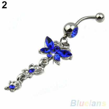 SEXY LADIES BUTTERFLY Belly Button Ring BELLY BAR Rhinestone Navel UK BARGAIN