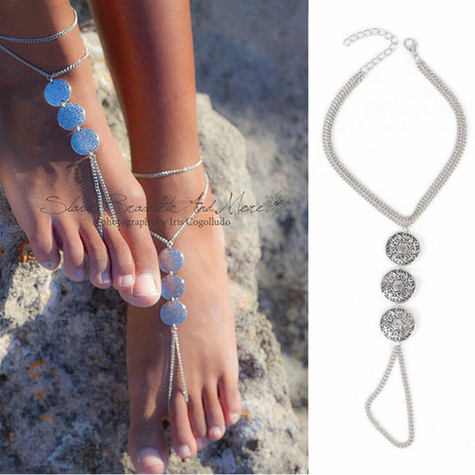 SILVER coin BAREFOOT SANDLE ANKLET beach Summer sexy Ankle Bracelet Women