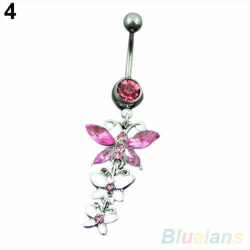 SEXY LADIES BUTTERFLY Belly Button Ring BELLY BAR Rhinestone Navel UK BARGAIN