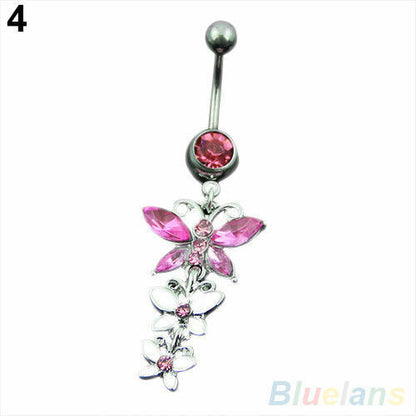 SEXY LADIES BUTTERFLY Belly Button Ring BELLY BAR Rhinestone Navel UK BARGAIN