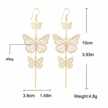 Womens Silver Gold Butterfly Wing Earring Rhinestone Hook Ear Stud Hoop Gift