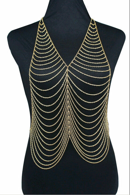 WOMENS GOLD FULL BODY DRESS CHAIN Belly Chain Waist Bikini Body Jewellery SUMMER