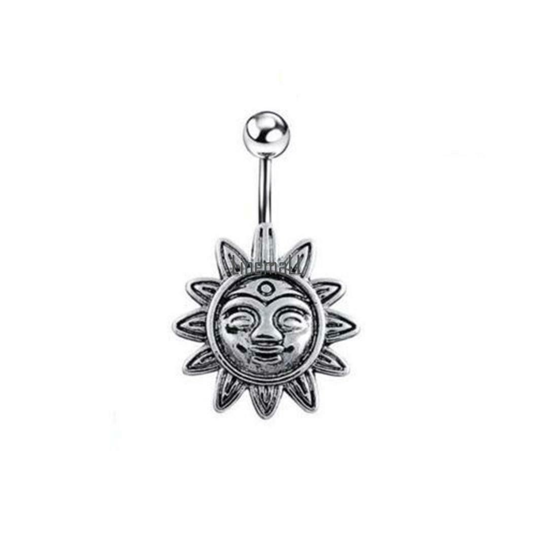 Tribal Sun Flower Belly Bar Sunflower Button Ring Crystal Rhinestone Navel Bars