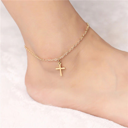CROSS Silver Gold Ankle Bracelet Anklet SUMMER Foot Jewelry Jewellery Chain Beac