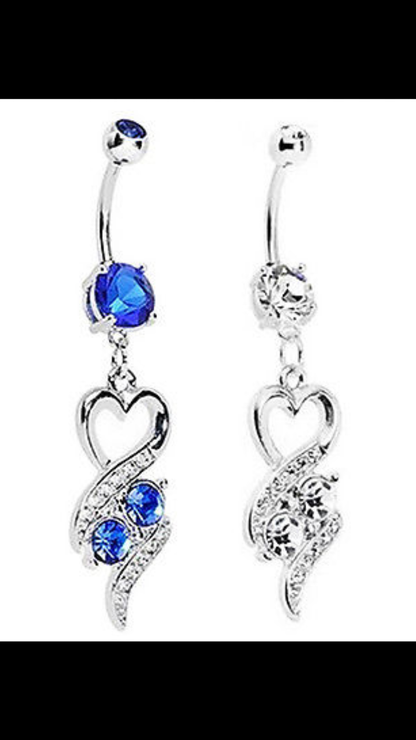 LOVE HEART Belly Button Ring Bar Body Piercing Rhinestone Reverse Navel Bars UK