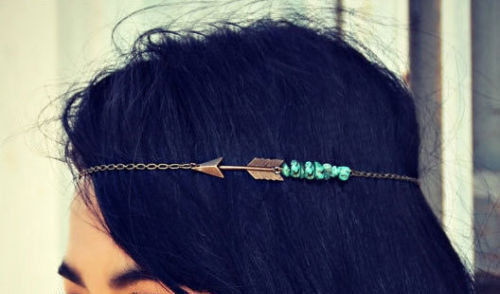 Tassel Hippie Retro Antique Gold Bronze Turquoise Bead Tassel headband chain