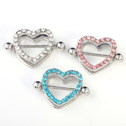 HEART RHINESTONE Love Body SEXY Nipple Bar Barbell Piercing Ring Rings UK