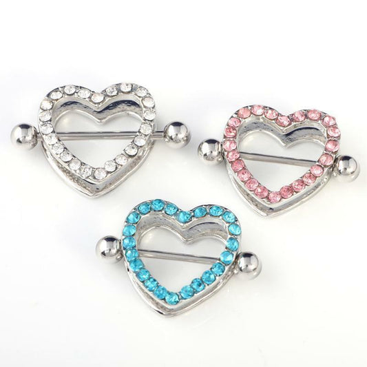 HEART RHINESTONE Love Body SEXY Nipple Bar Barbell Piercing Ring Rings UK