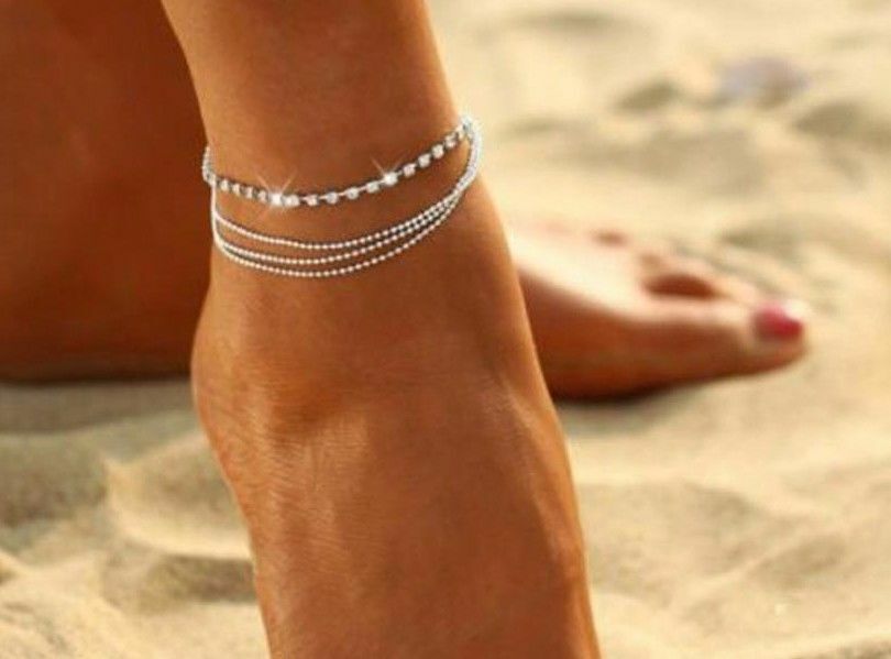 SILVER 4 Layer Summer Boho Anklet Ankle Bracelet Women Buddha Foot Jewellery