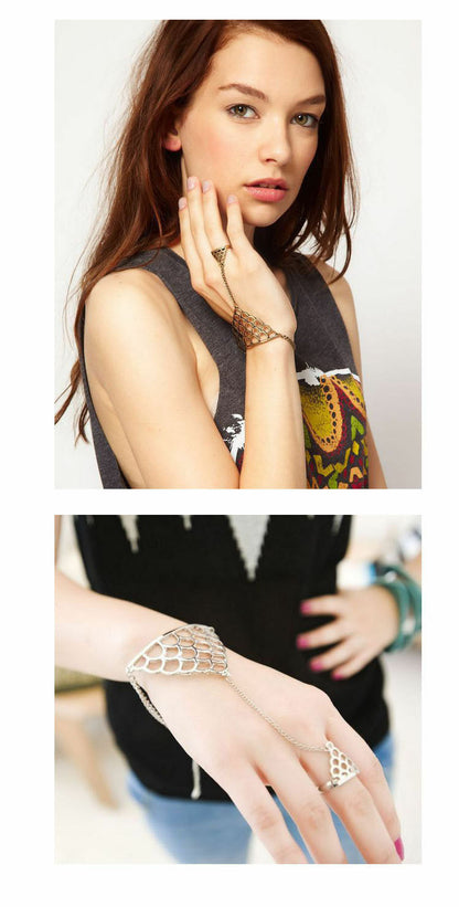 WOMENS BRACELET RING HAND CHAIN HARNESS SILVER GOLD FISH MERMAID SCALE GIFT UK