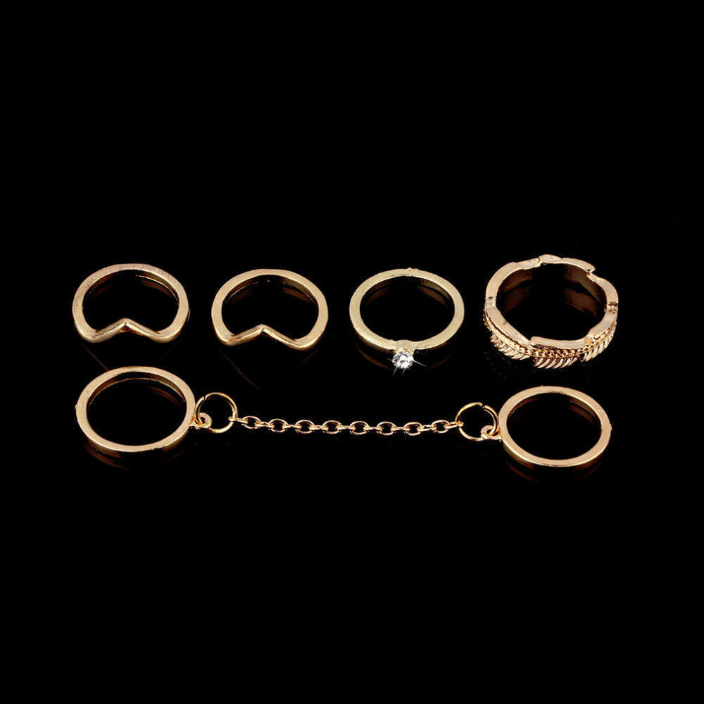 6pc Gold / Silver Stackable Mid Midi Finger Ring Set Size Small boho beautiful