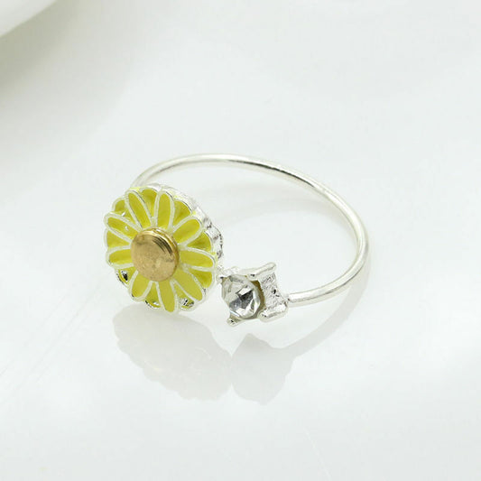 Silver daisy Flower Ring crystal Adjustable Charm open Hippie Retro Womens Gift