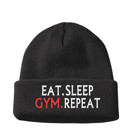 Dad men's EAT SLEEP GYM Repeat Training Funny Beanie Hat Joke Birthday Gifts