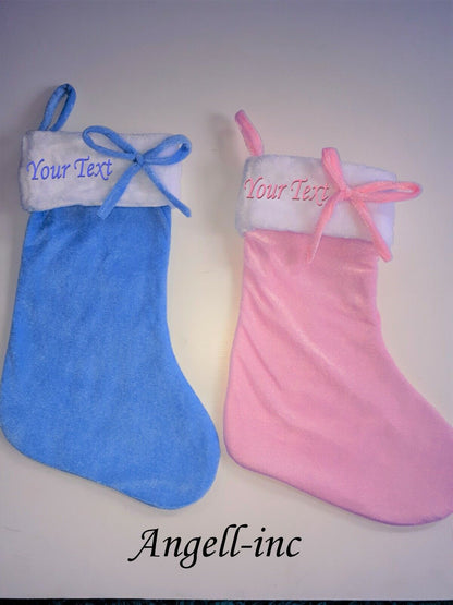 Personalised Christmas Stocking Baby Boy Girl Pink Blue Embroidered Sack Santa