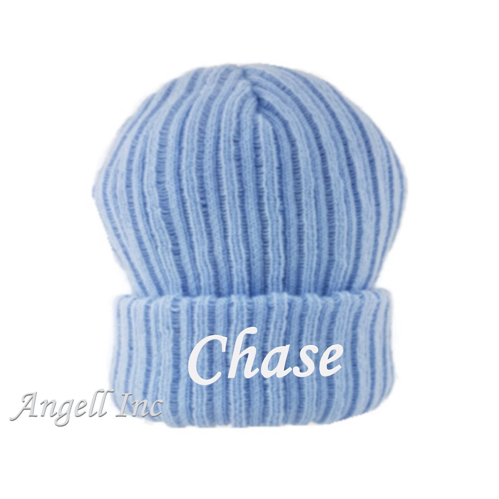 PERSONALISED BABY HAT POM POM  KNITTED WINTER WHITE PINK BLUE GIFT newborn 0-12m