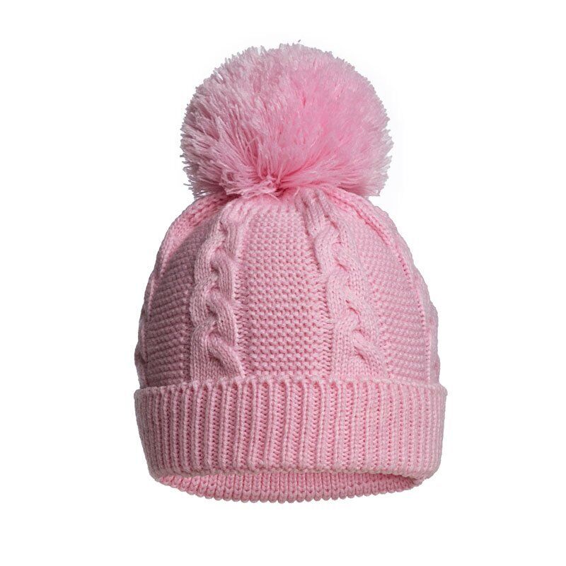 BABY SINGLE POM POM HAT KNITTED WINTER WHITE PINK BLUE GREY NEWBORN 0-12 Months