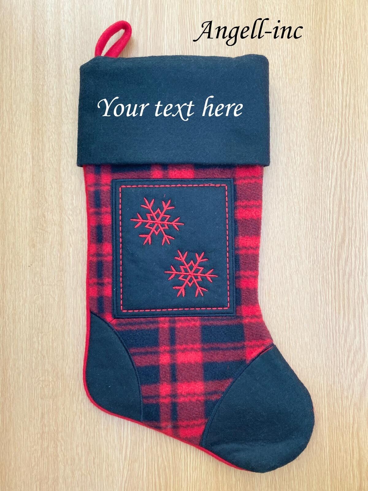 BLACK Tartan SNOWFLAKE Personalised Embroidered Christmas Stocking Sack xmas uk