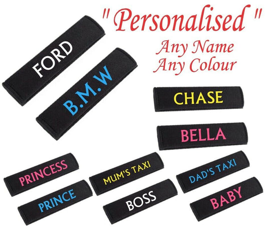 Personalised Car Seat Belt Pad Shoulder Cover Cushion Embroidered Name Gift UK