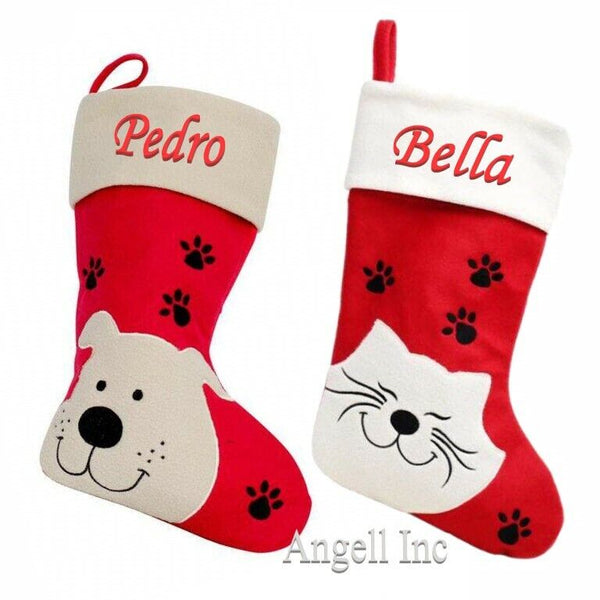 Personalised ANIMAL Paw Print Pet Christmas stocking Embroidered DOG CAT XMAS UK