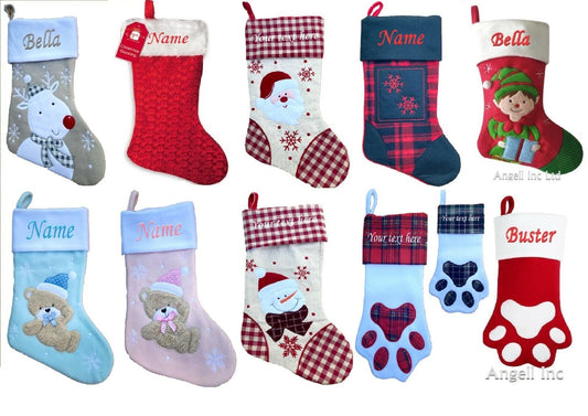 Personalised Christmas Stocking Xmas Embroidered Stocking Sack Santa Reindeer UK