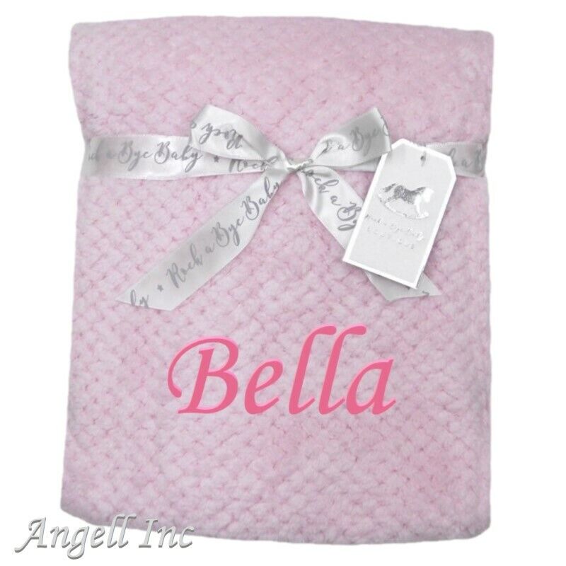 Baby Girl Boy Personalised Blanket Embroidered Towel Name Grey Pink Blue White