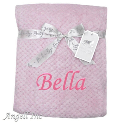 Baby Girl Boy Personalised Blanket Embroidered Towel Name Grey Pink Blue White