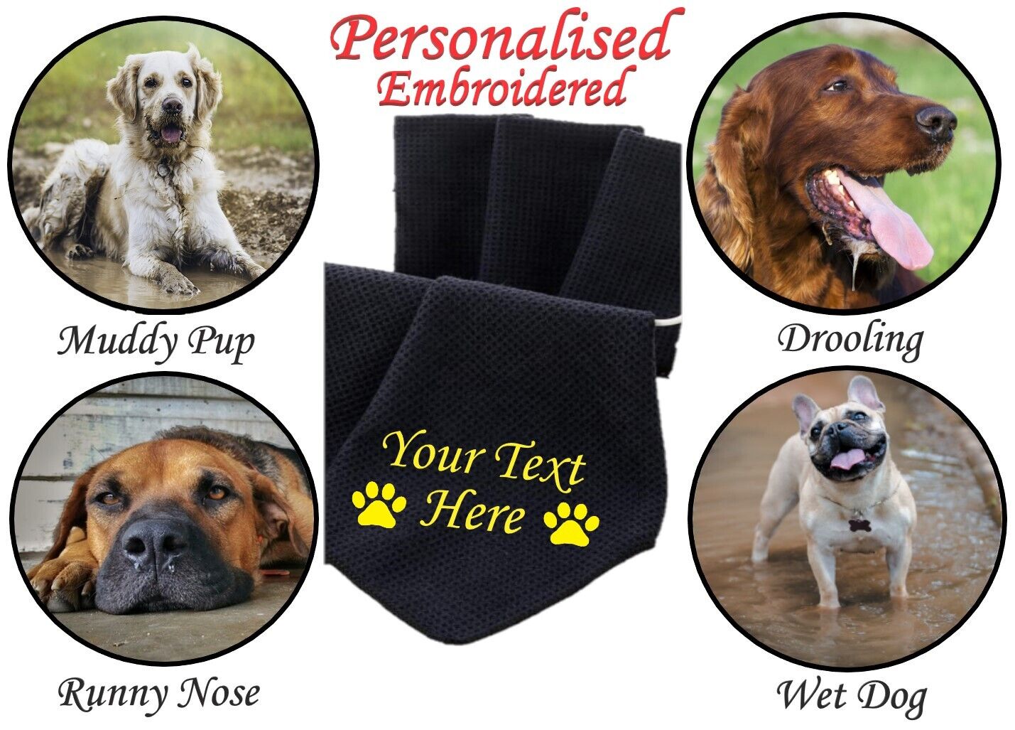 Personalised DOG TOWEL Paw Cleaning Walking Clip on Lead Puppy Pet Microfibre