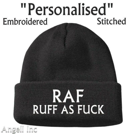 Mens Gift RAF RUFF AS F**K Beanie Hat funny Rude Builder Joke Work Mate Staff  