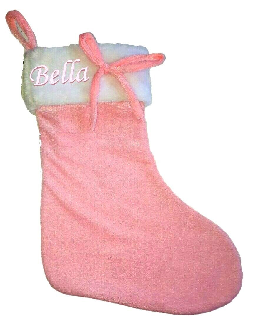 Personalised Christmas Stocking Baby Boy Girl Pink Blue Embroidered Sack Santa