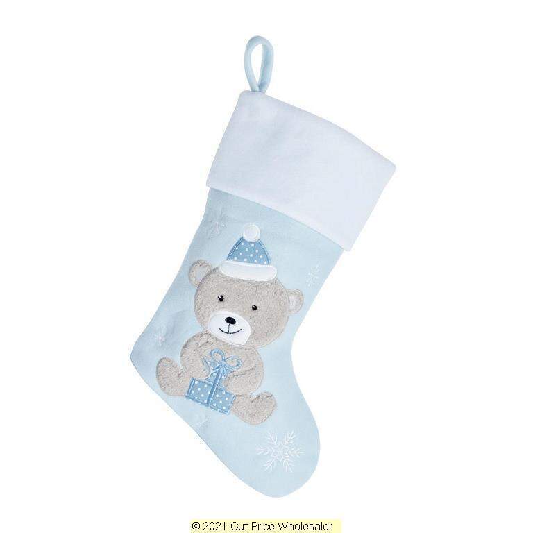 Personalised TEDDY Christmas BABY Stocking PINK BLUE EMBROIDERD XMAS Eve SACK UK
