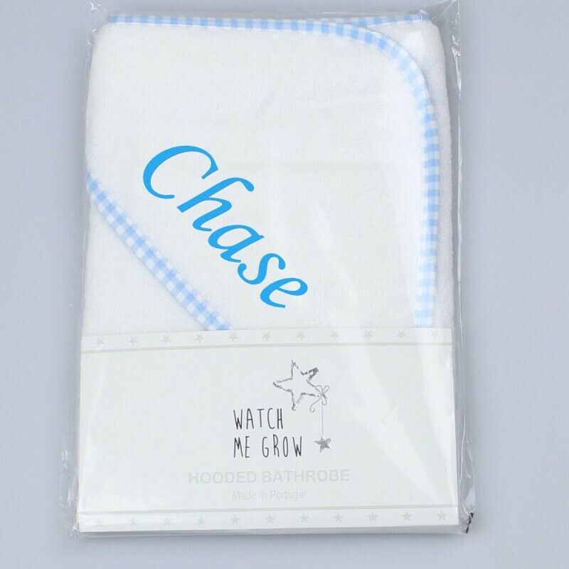 PERSONALISED BABY HOODED TOWEL ROBE GIFT SWIMMING  BOY GIRL PINK BLUE WHITE 