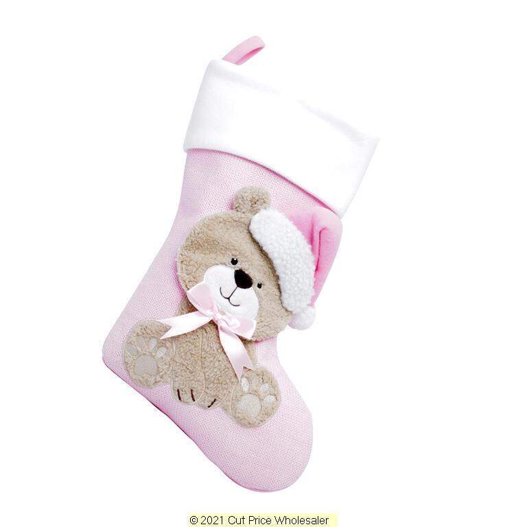 Personalised TEDDY Christmas BABY Stocking PINK BLUE EMBROIDERD XMAS Eve SACK UK