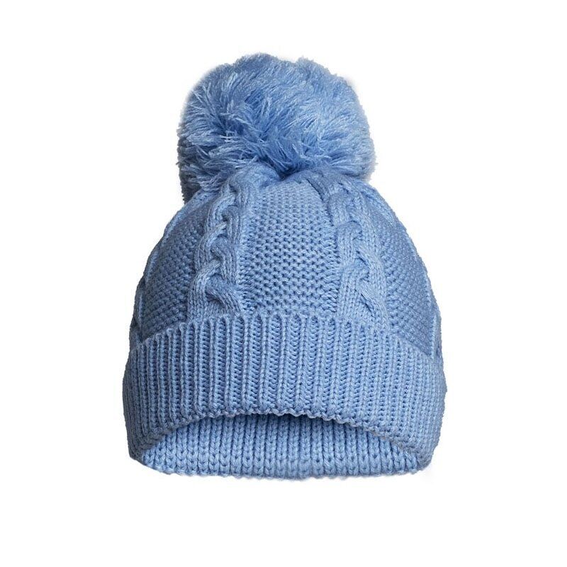 BABY SINGLE POM POM HAT KNITTED WINTER WHITE PINK BLUE GREY NEWBORN 0-12 Months