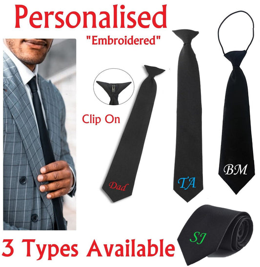 PERSONALISED Initials Smart Business Tie Gift Present Birthday Dad Black Clip on