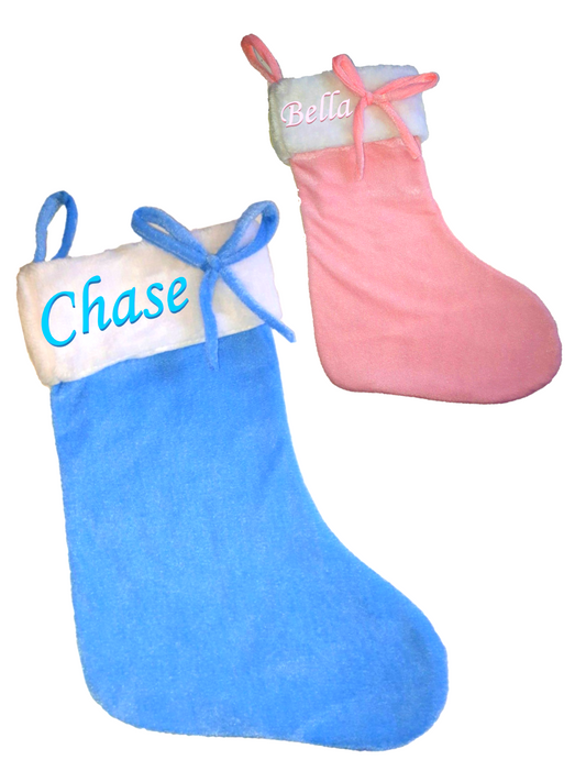 Personalised Christmas Stocking Baby Boy Girl Pink Blue Embroidered Sack Santa