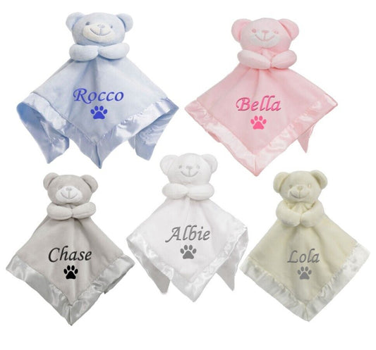 PERSONALISED Pet Name Dog Paw TAGGY COMFORTER BLANKET Cat Bed Puppy Scent Toy