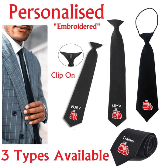 PERSONALISED Initials Tie Boxing Gloves Club Ufc MMA Trainer Dads Gift Clip On