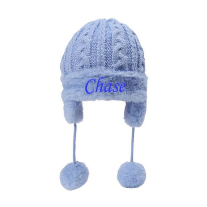 PERSONALISED BABY POM POM HAT KNITTED WINTER WHITE PINK BLUE GREY GIFT NEWBORN-6