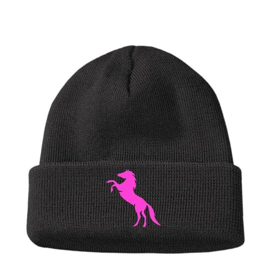 Custom Embroidered PURPLE Horse Riding Polo Woolly Beanie Hat Womens Girls Gift
