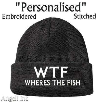 Fishing Gifts mens WTF Wheres the Fish Funny Beanie Hat Rude Joke Angling Dad