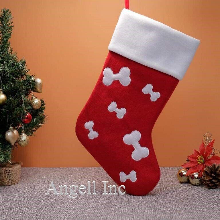 Personalised Pet Name Cat Paw Dog Bone Christmas stocking Embroidered XMAS Toy