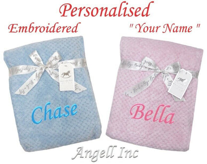 Baby Girl Boy Personalised Blanket Embroidered Towel Name Grey Pink Blue White
