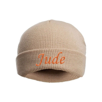 PERSONALISED BABY BEANIE HAT KNITTED WINTER WHITE PINK BLUE GREY NEWBORN (0-12m)