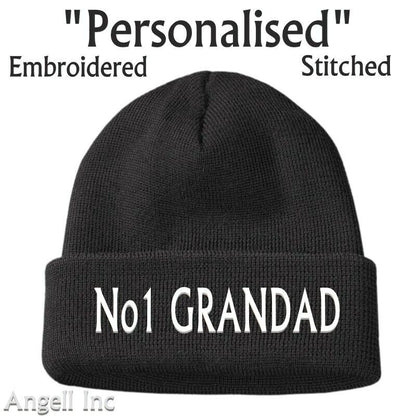 Mens BEST No1 GRANDAD GIFT FATHERS DAY Beanie Hat Personalised Woolly WORK GYM