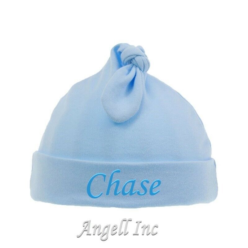 Personalised Baby newborn Hat Beanie Knot Cotton 0-6 Month Pink Blue White gift 