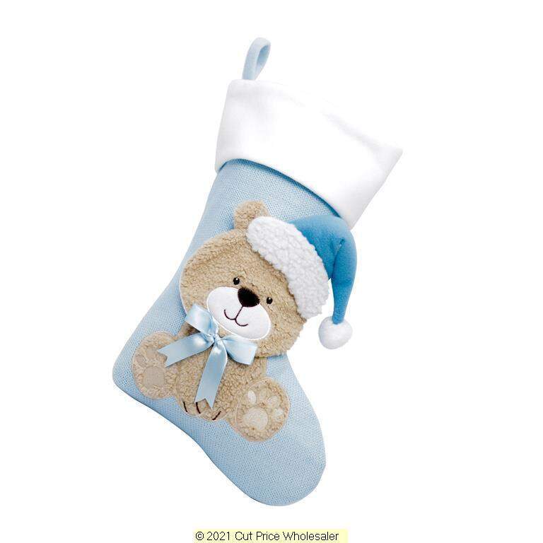 Personalised TEDDY Christmas BABY Stocking PINK BLUE EMBROIDERD XMAS Eve SACK UK